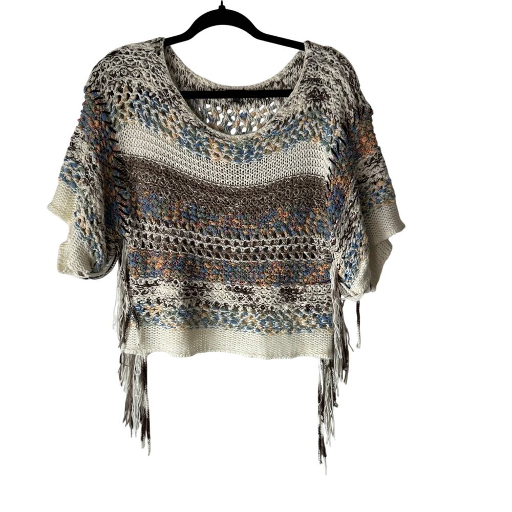 Rebecca Elliot Size S/M Rainbow Open‎ Knit Fringe Festival Sweater